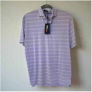 RLX Polo Ralph Lauren Polo Golf Shirt Medium Purple Stripe Short Sleeve Wicking